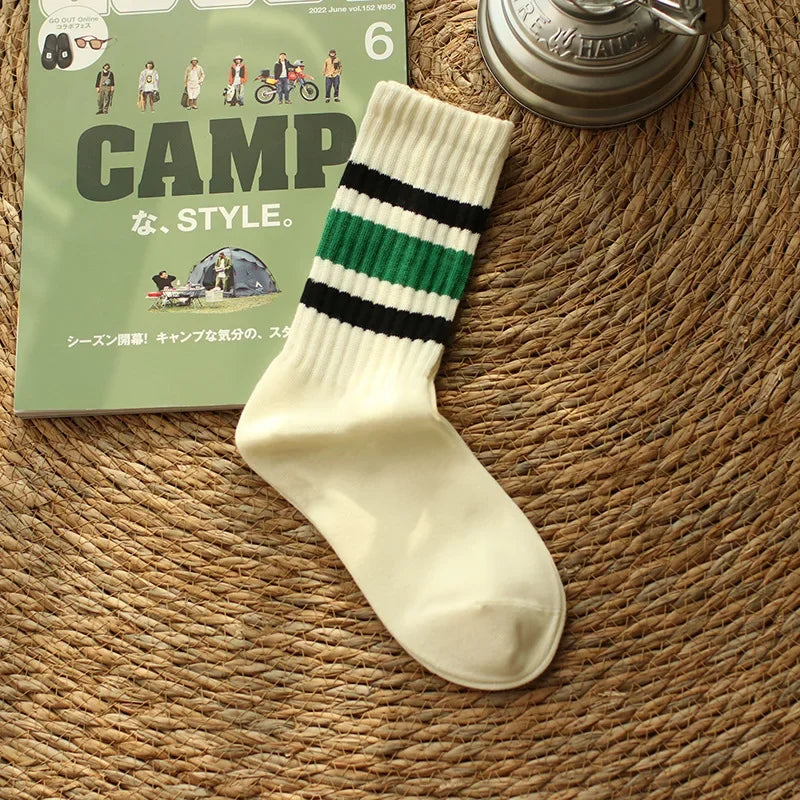 Vintage Striped Medium Tube Socks | Unisex Terry Sports Socks
