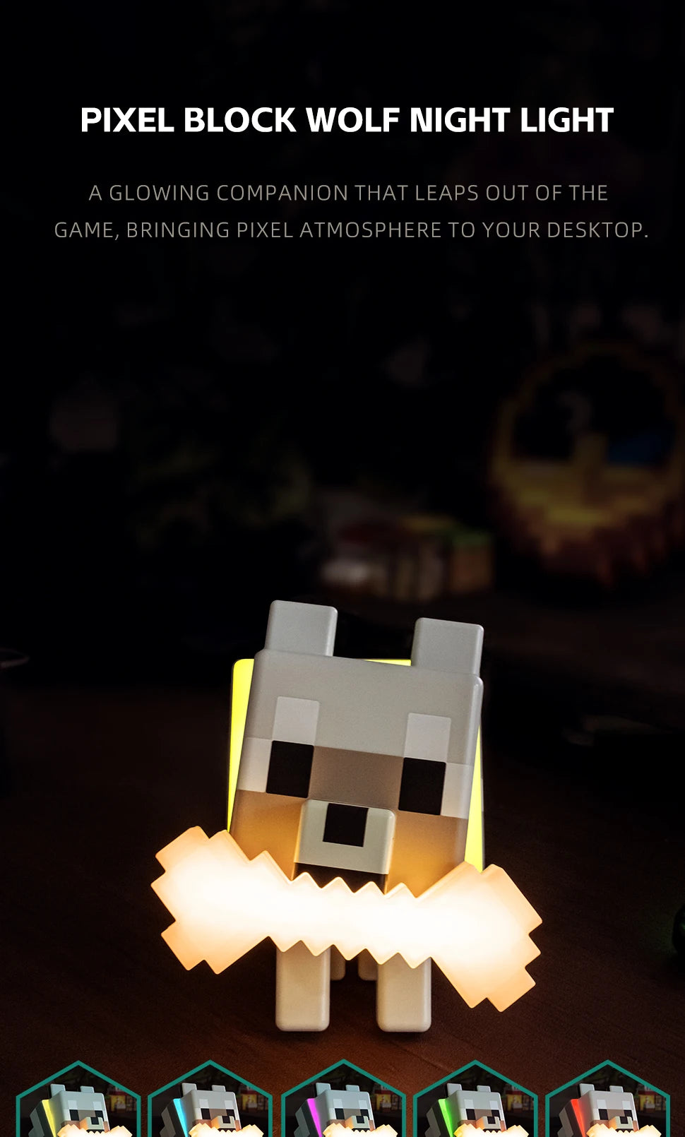 Cute Wolf Dog Night Light | RGB Gaming Room Decor & Desk Lamp