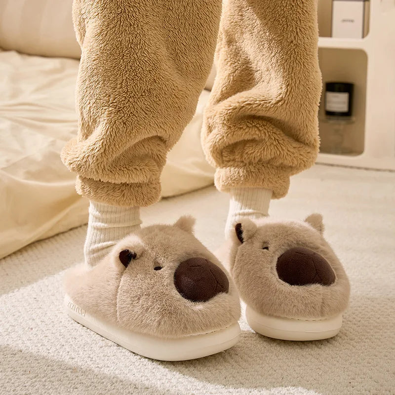 Fluffy Thermal Capybara Slippers | Cozy Non-Slip Indoor Footwear