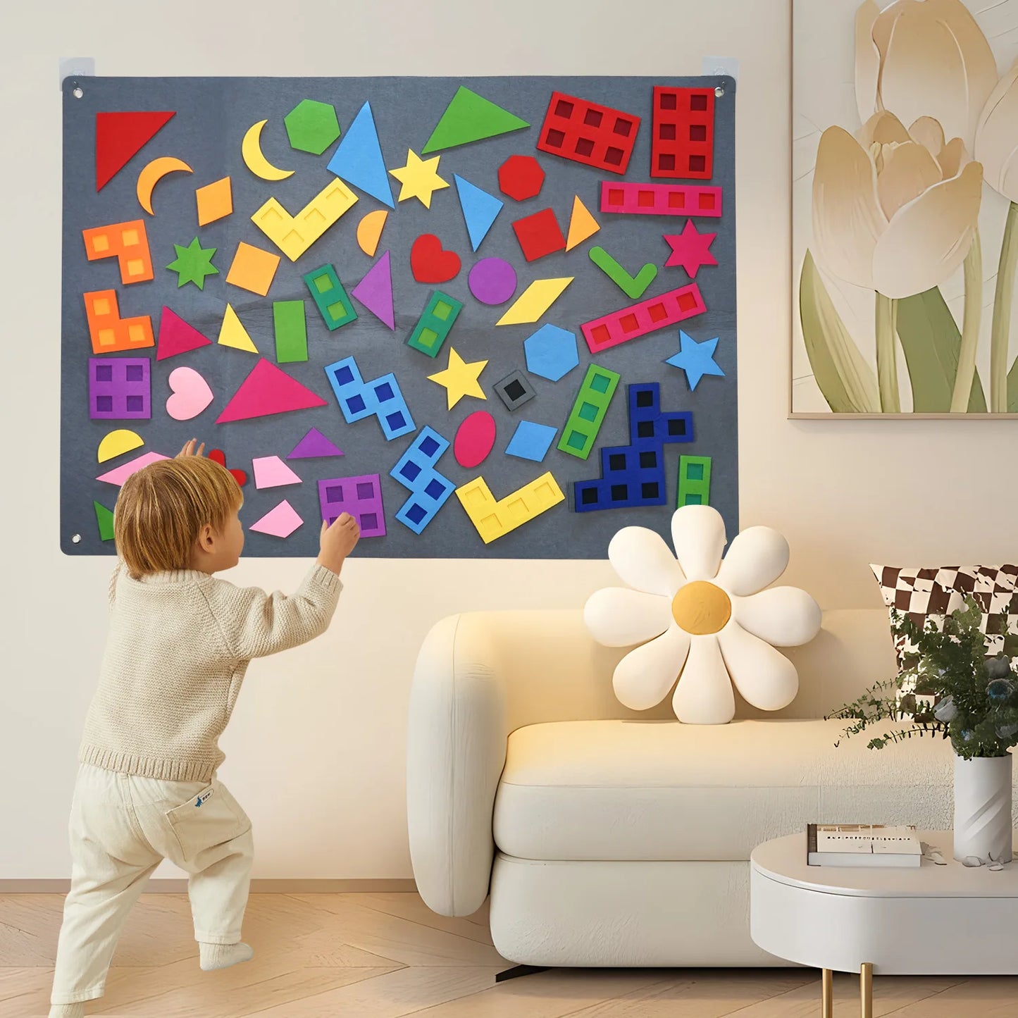 64-Piece Preschool Shape Teaching Felt Board Set for Toddlers