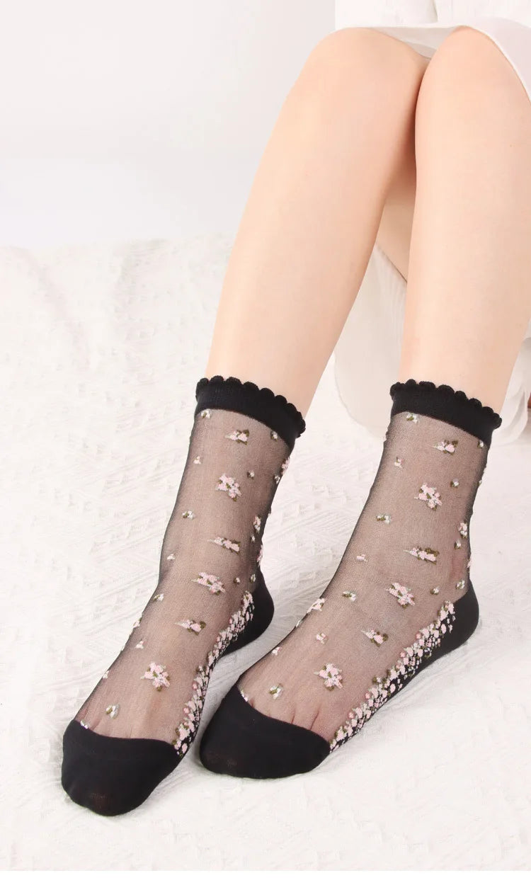 Women's Vintage Retro Flower Embroidery Long Socks | Summer Fashion