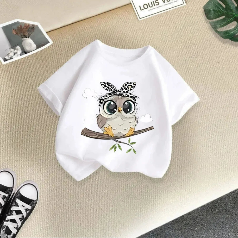 Summer Kids T-Shirt with Cartoon Owl Print | Comfortable Casual Tops
