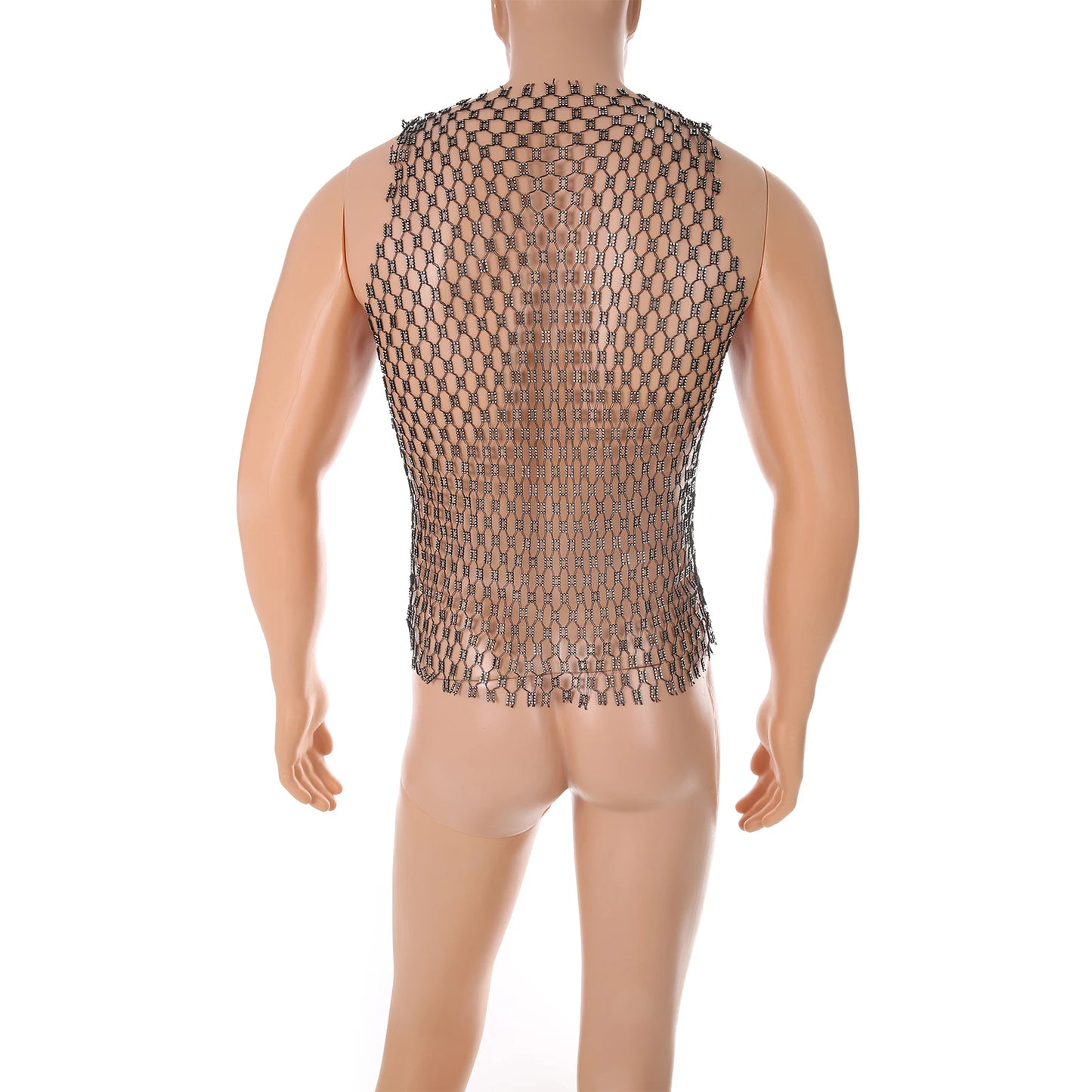 Shiny Rhinestone Fishnet Tank Top for Men | Perfect Party Wear