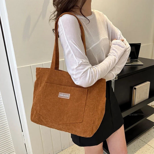 Stylish Waterproof Corduroy Tote Bag for Women | Large Capacity