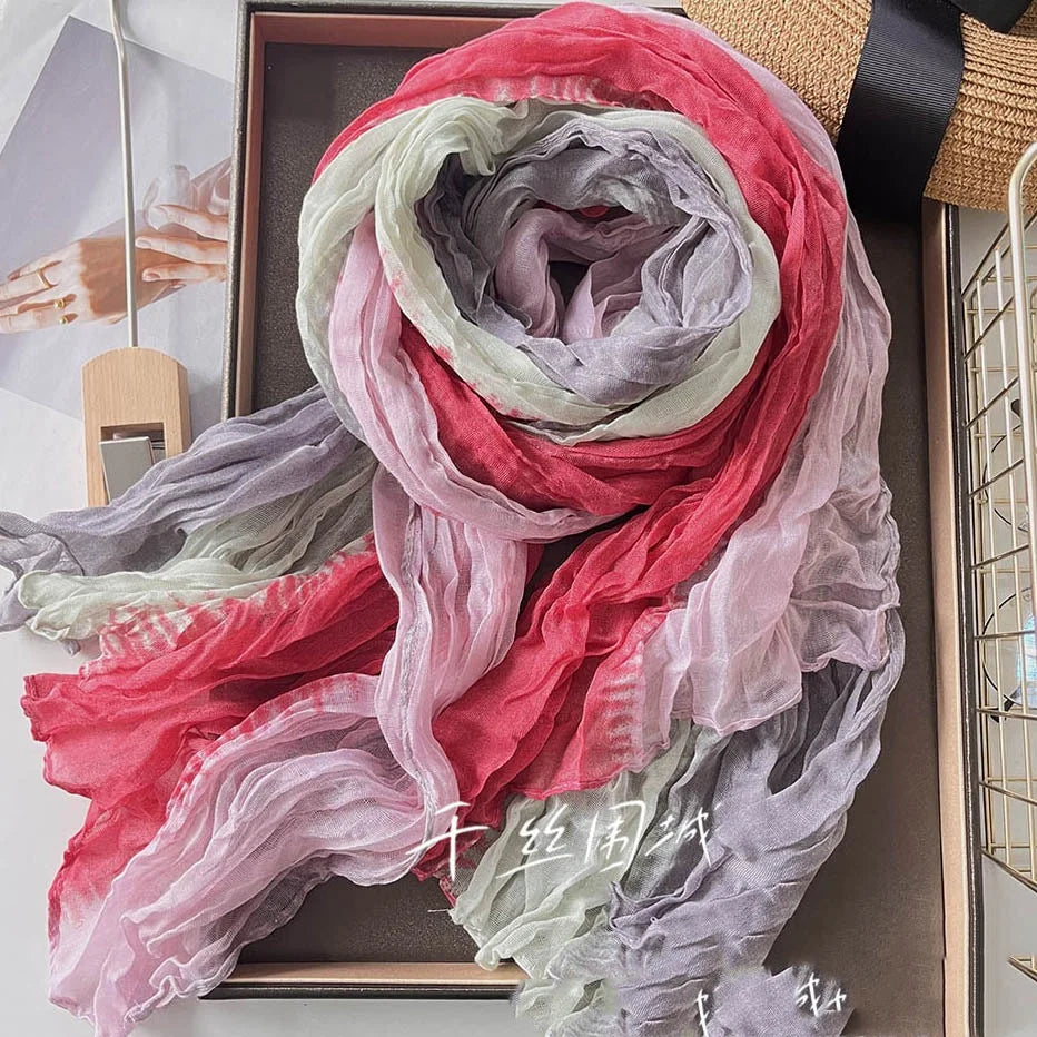 Elegant Women's Long Cotton Hemp Gradient Scarf for Winter Fashion