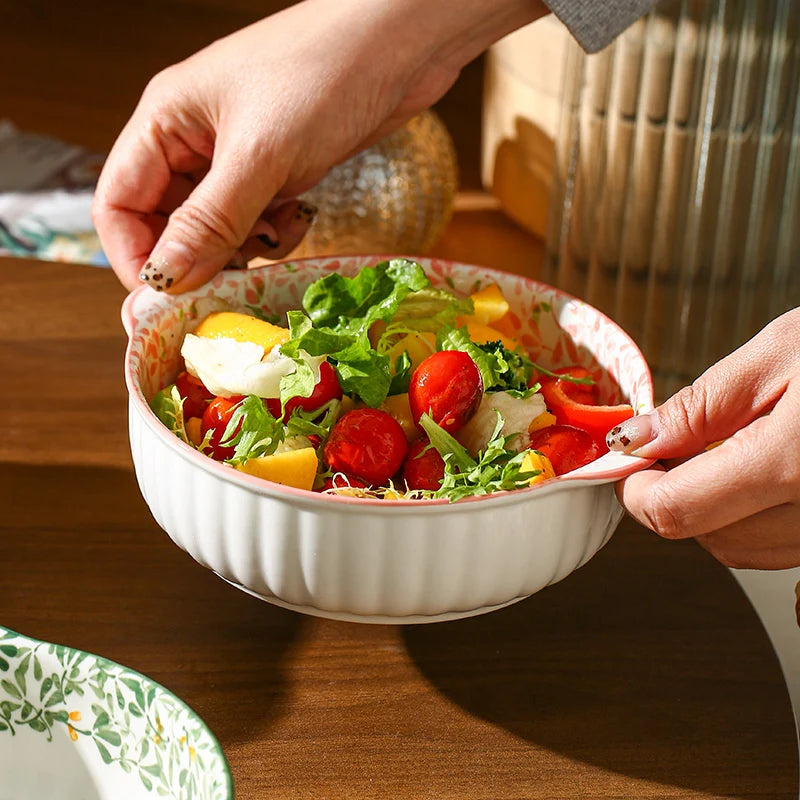 Ceramic Bowl Plate Set | Double Ear Floral Dinnerware