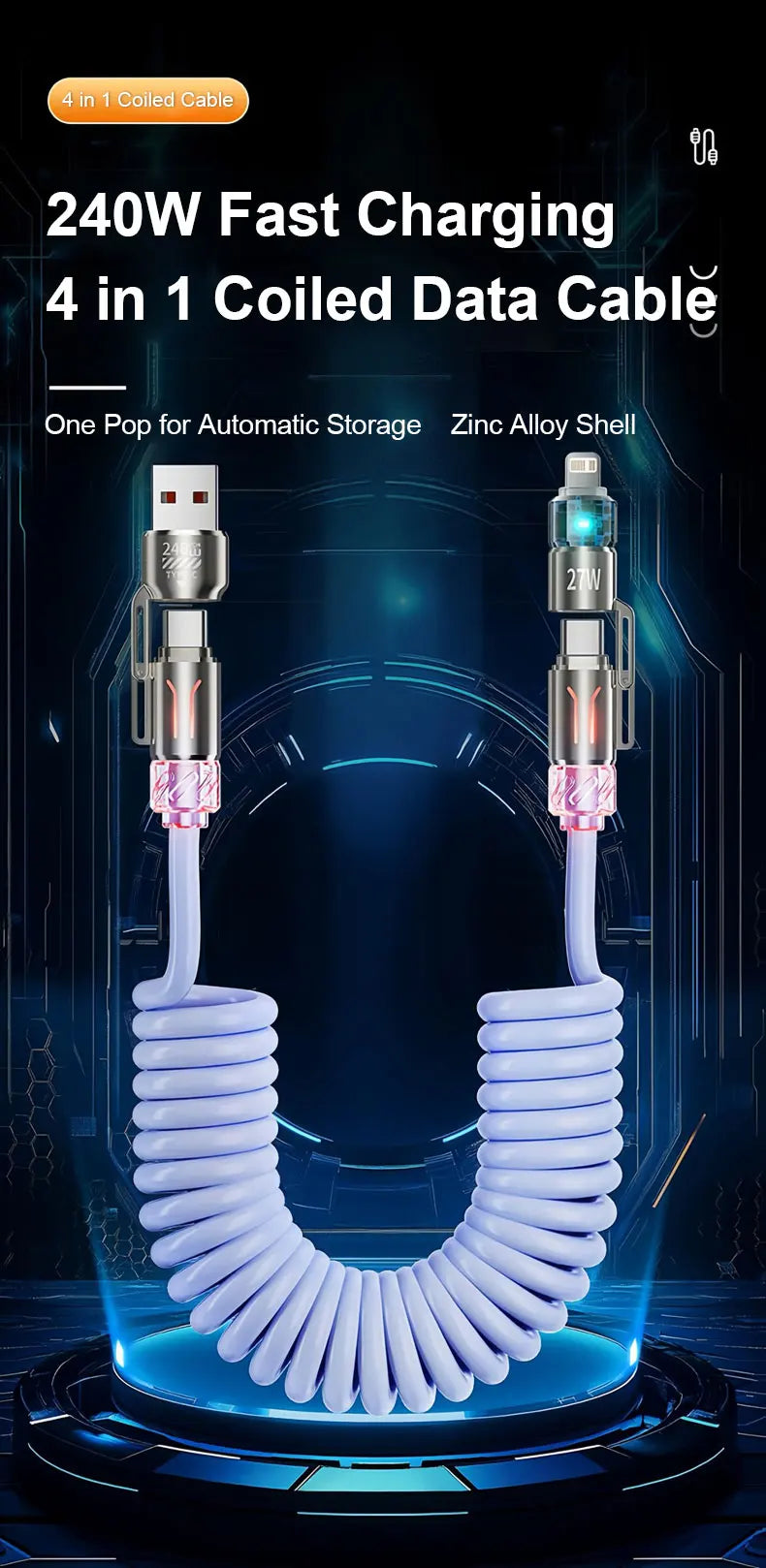 240W 4 in 1 USB Charger Cable | Fast and Versatile Charging