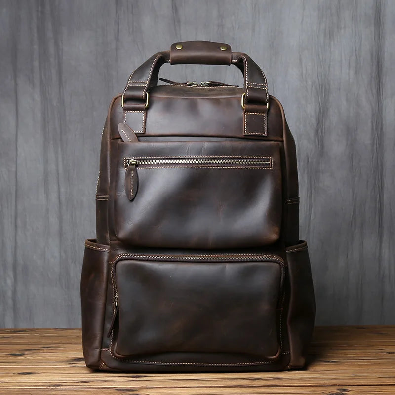 Large Capacity Retro Leather Men's Backpack for Travel & Work