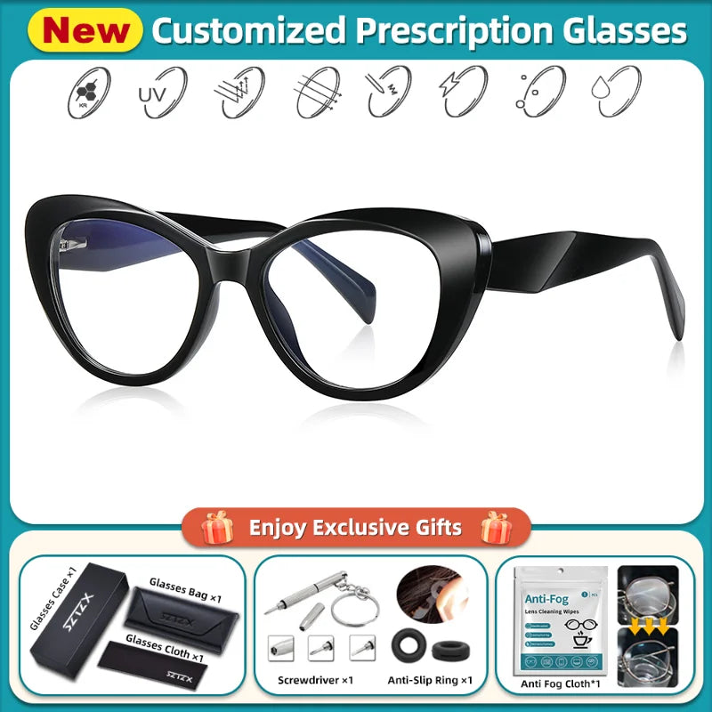 Stylish Retro Cat Eye Prescription Glasses | Anti-Blue Ray Protection