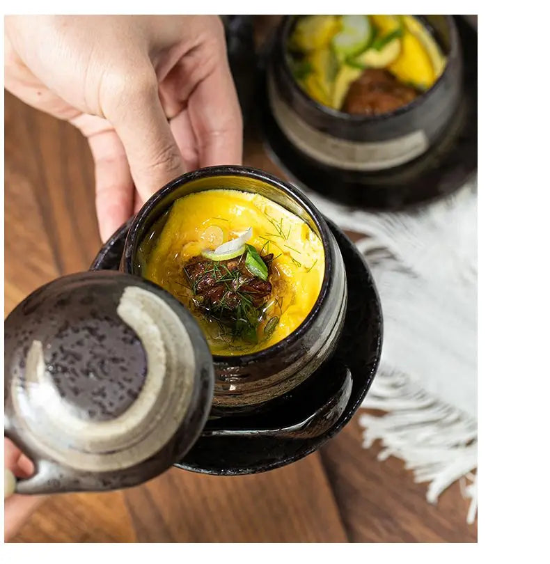 Japanese Retro Ceramic Stew Pot with Lid & Spoon Set | Multifunctional Soup Cup