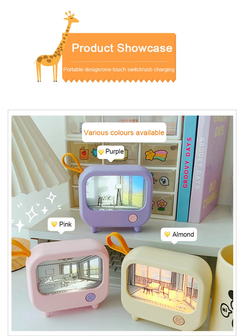 Cute TV Painting Night Light | Rechargeable LED Table Lamp for Kids
