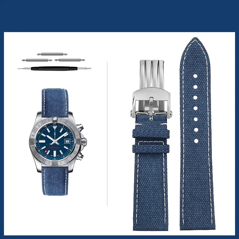 Versatile Yellow Nylon Leather Watch Strap | 22mm Men's Band