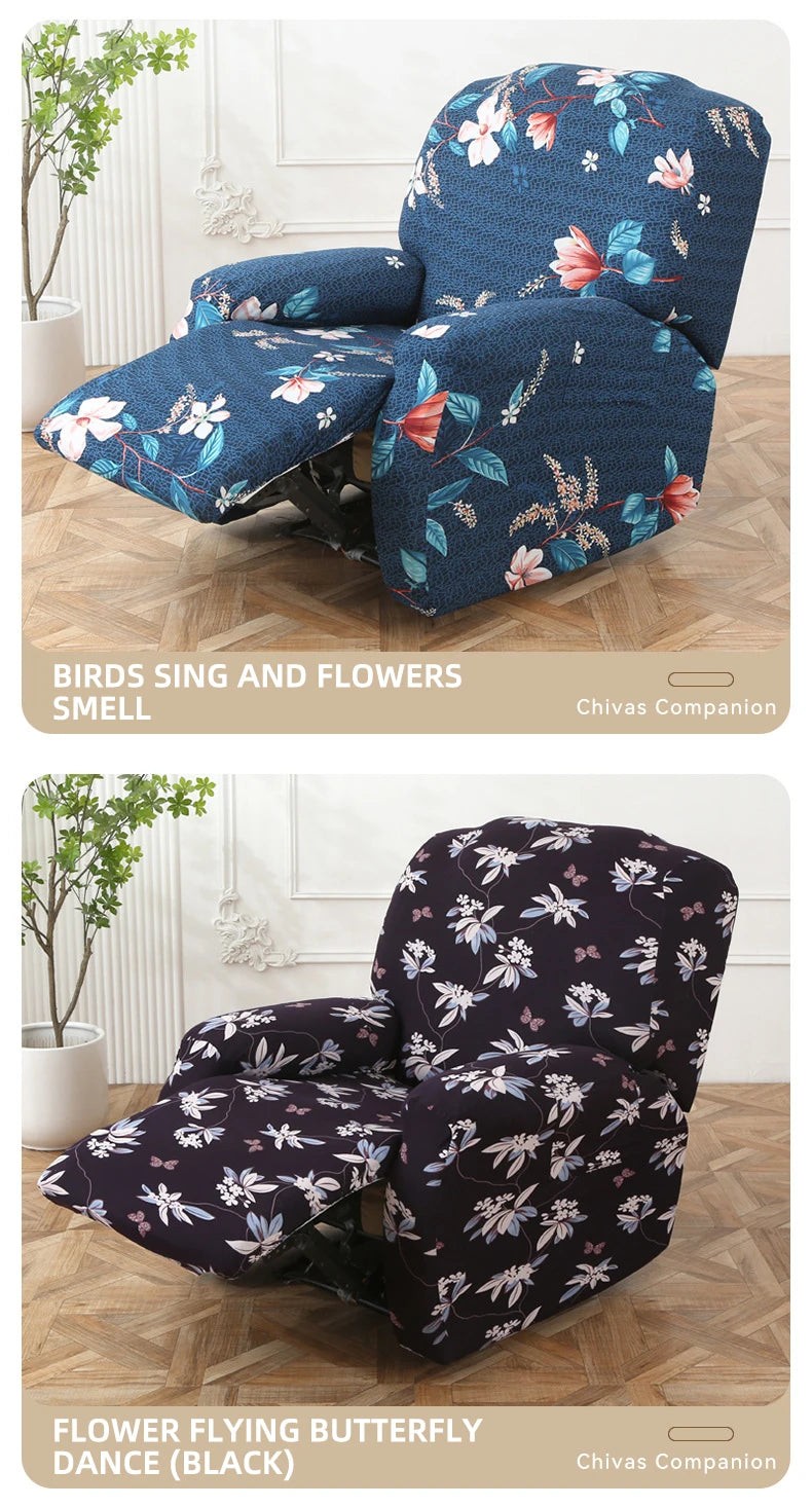 Printed Recliner Cover with Pockets | 4-Piece Furniture Protector