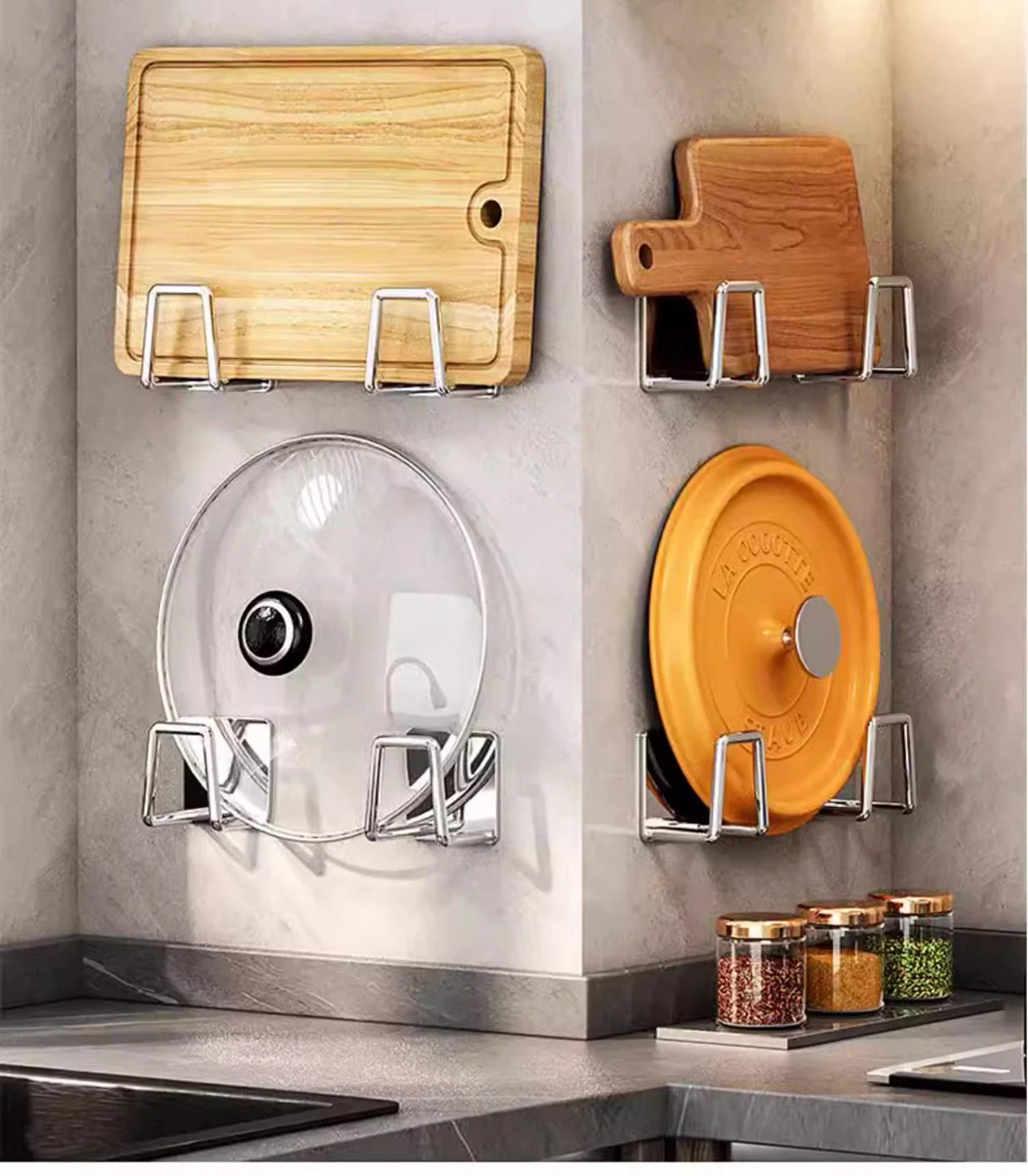 Stylish Wall Mounted Kitchen Rack | Modern Pot Lid Storage Solution