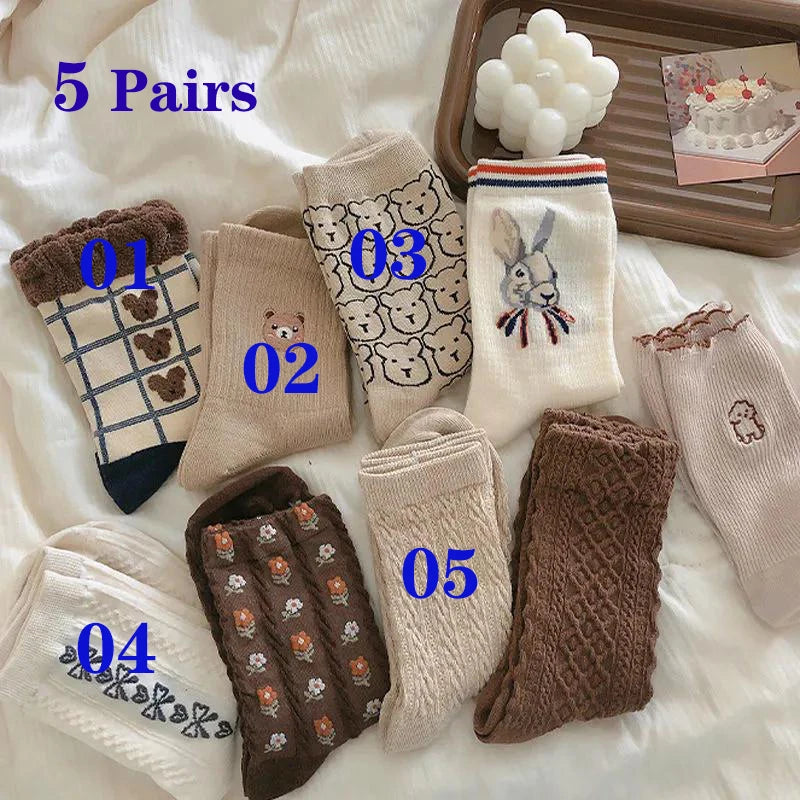 Cute Cartoon Bear Women's Winter Socks | Cozy Kawaii Cotton Socks