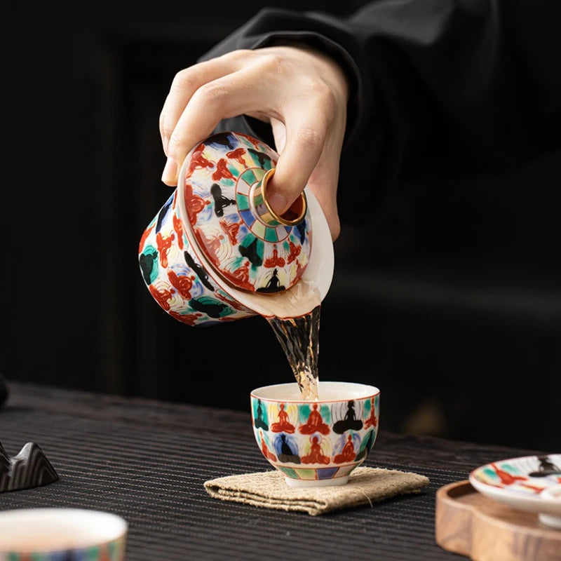 Elegant Rotatable Tea Tureen | Zen Gaiwan Teacup Set
