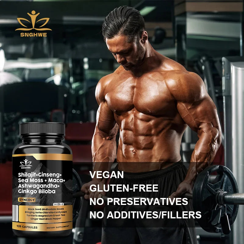 Shilajit Supplements Ginseng & Sea Moss & Ashwagandha & Ginkgo Biloba, Adaptive Energy Endurance Immune Antioxidants Gut Health