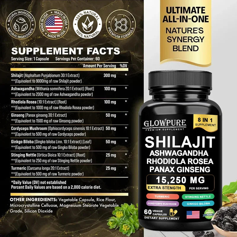 8-in-1 Shilajit Supplement with Ginseng & Ashwagandha