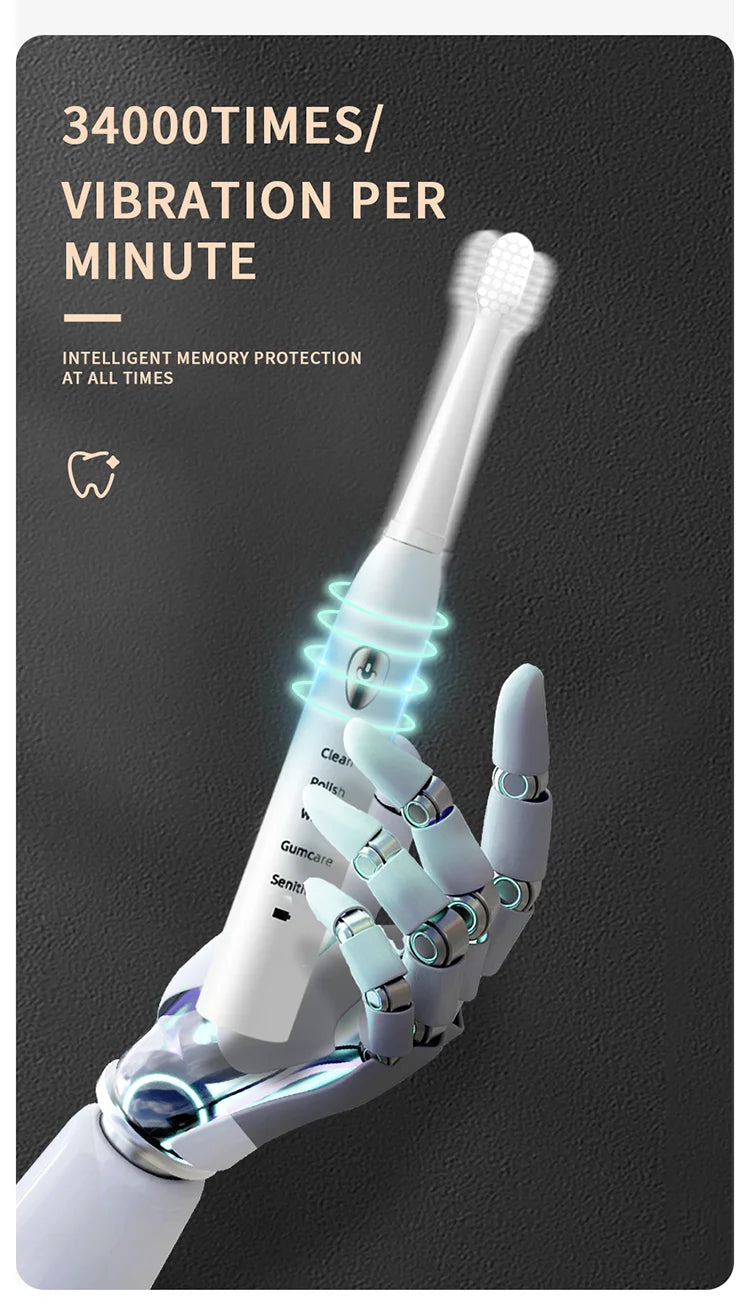 Cepillo de Dientes Eléctrico Sónico Premium | Diseño Impermeable de 5 Velocidades