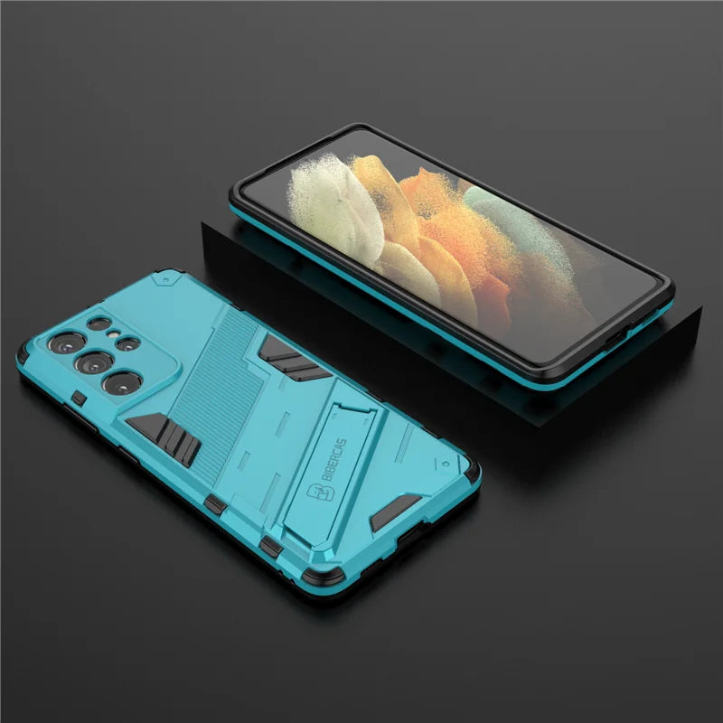 Solid Armor Cyber Shockproof Case For Samsung S25 Ultra S24 FE Ultra Plus A54 A55 A56 A36 A26 Tough Design Stand Cover