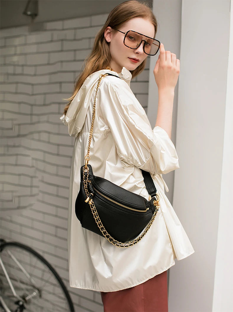 Stylish Women's Genuine Leather Waist Pack | Trendy Belt Bag