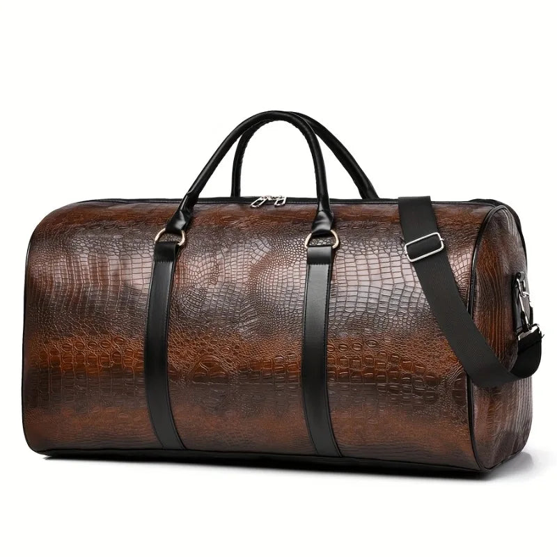 Large Retro Crocodile-Textured Travel Duffel Bag | Durable Vacation Luggage