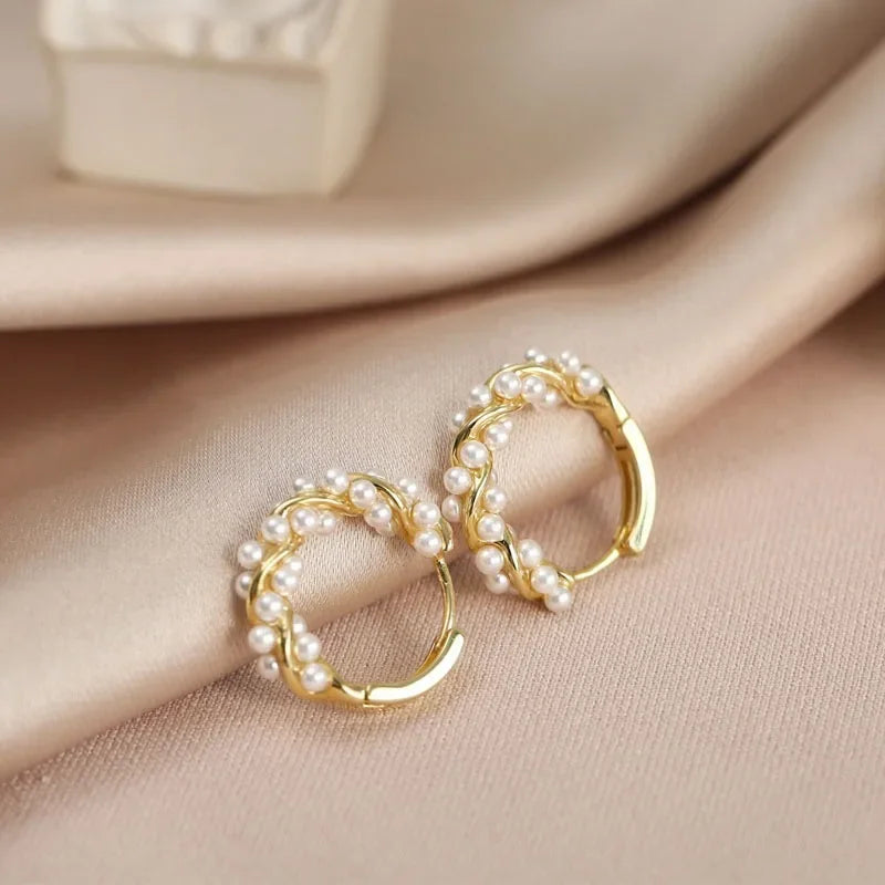 Minimalist Pearl Hoop Earrings for Women | Elegant Huggie Style