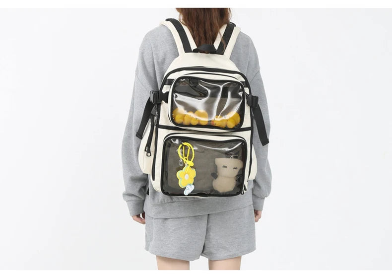 2pcs Transparent Backpack Set | Stylish Clear Casual Rucksack