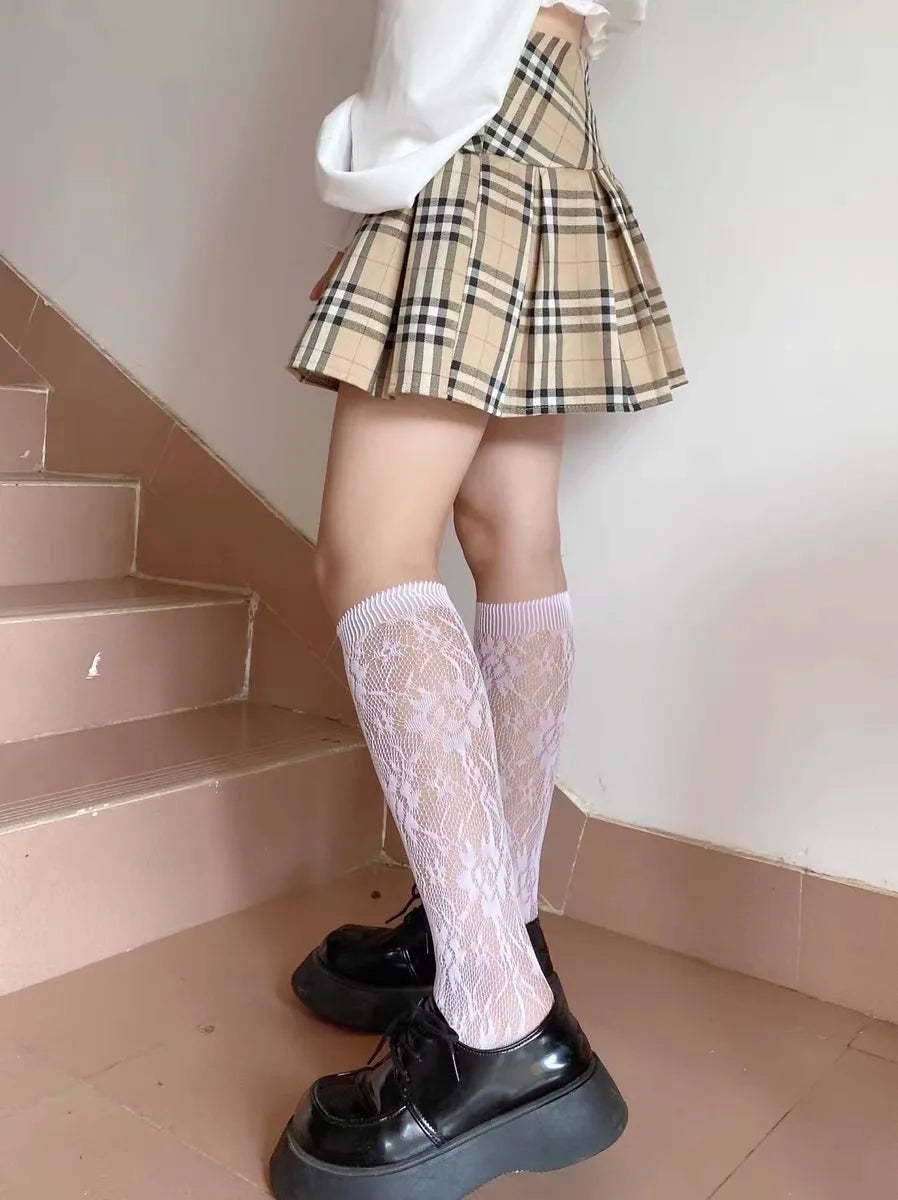 Charming Lace Medium Tube Socks for Women | Cute & Elegant Style