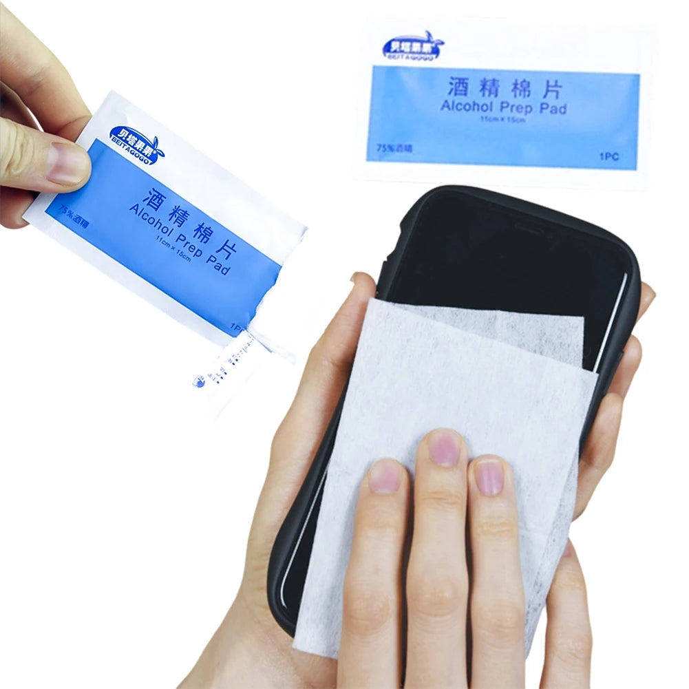 50/100pcs Alcohol Prep Pads Disinfectant Swabs Wipes Cleaner 70%-80% Alcohol Content for Mobile Phone Camera Utensils Cleaning