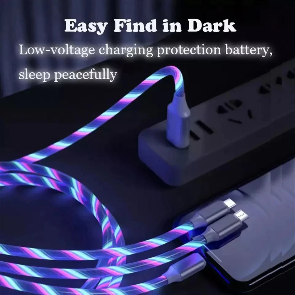 Glowing LED Light USB 3 in 1 Fast Charging Cable for Phones
