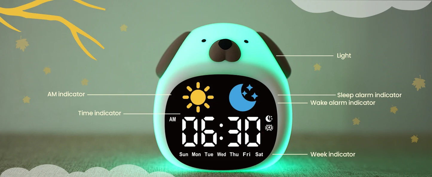 Cute Puppy-Shaped Kids Alarm Clock | Toddler Sleep Training Light
