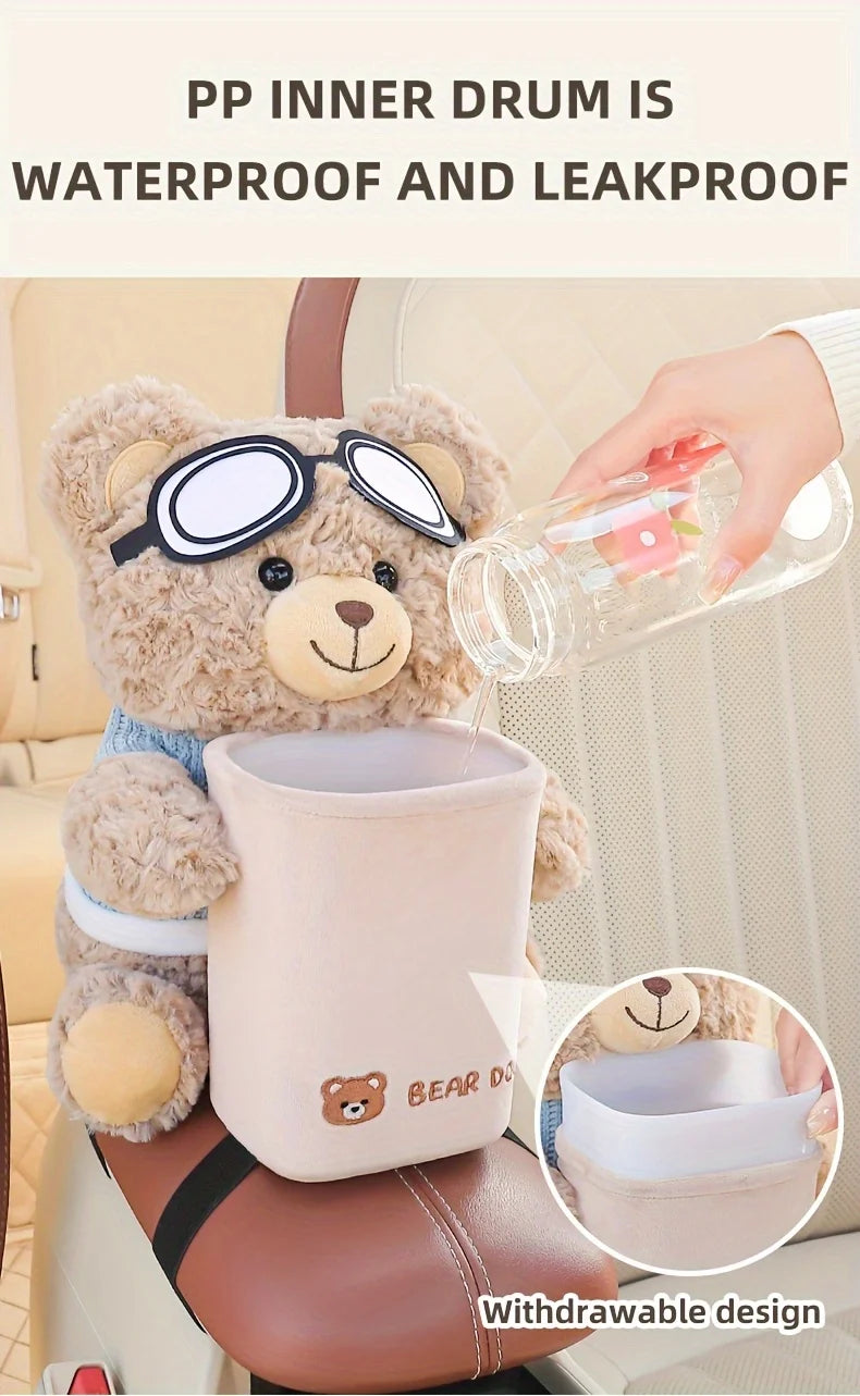 Adorable Teddy Bear Car Tissue Holder & Trash Can Organizer
