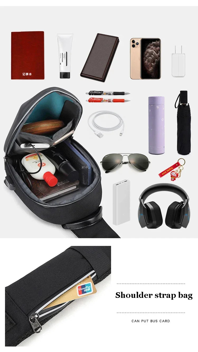 Designer Anti-theft Lock Crossbody Bag USB Charging Travel Shoulder Bag High Quality Messenger Bags Male Waterproof Chest Bag
