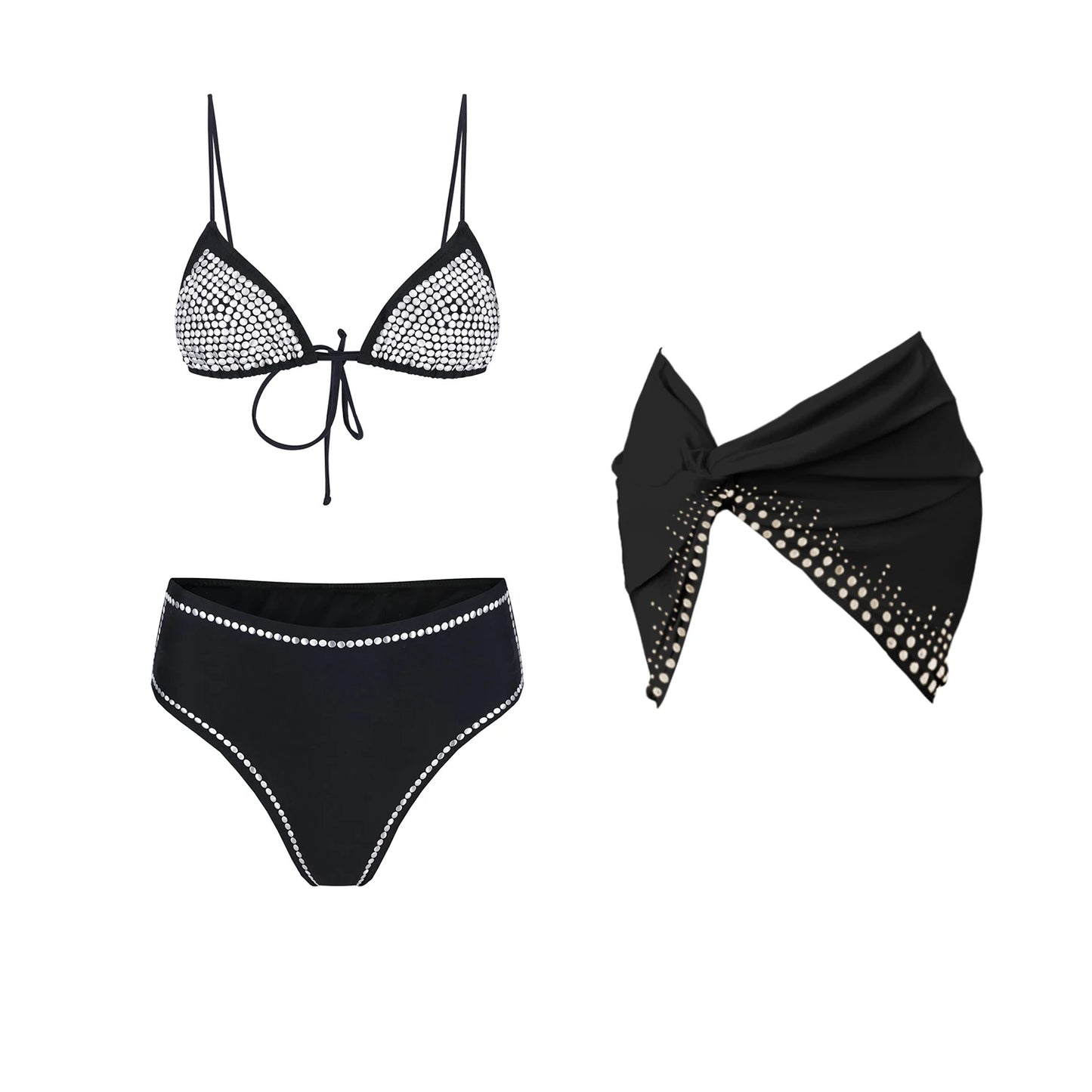 3-Piece Diamond Bikini Set | Sexy Women's Swimsuit with Mesh Skirt