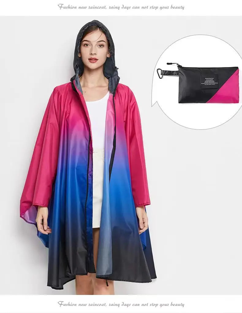 Big Size Women Gradient Color Raincoat | Lightweight Waterproof Cloak