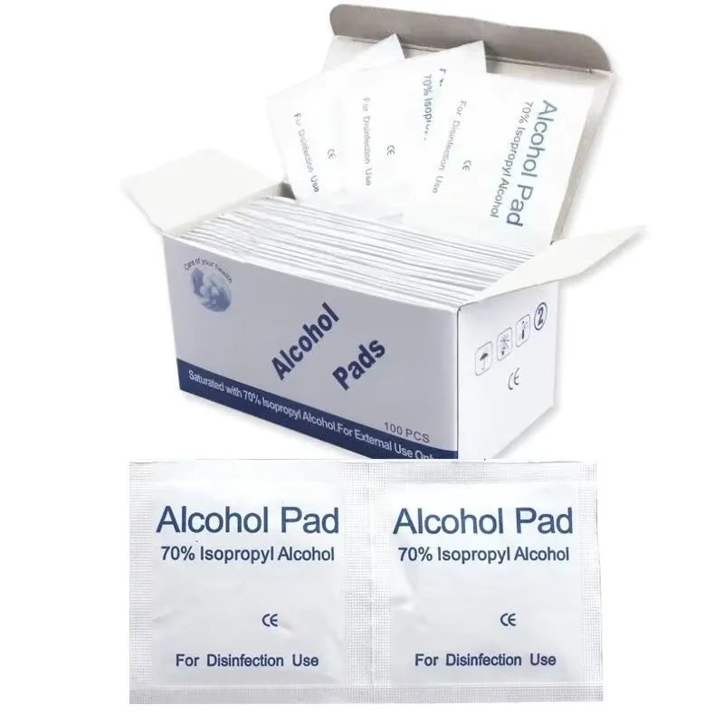 100pcs Portable Alcohol Prep Pads Disinfectant Swabs Wipes Cleaner 70% Alcohol Content Suitable for Mobile Phone Cleaning