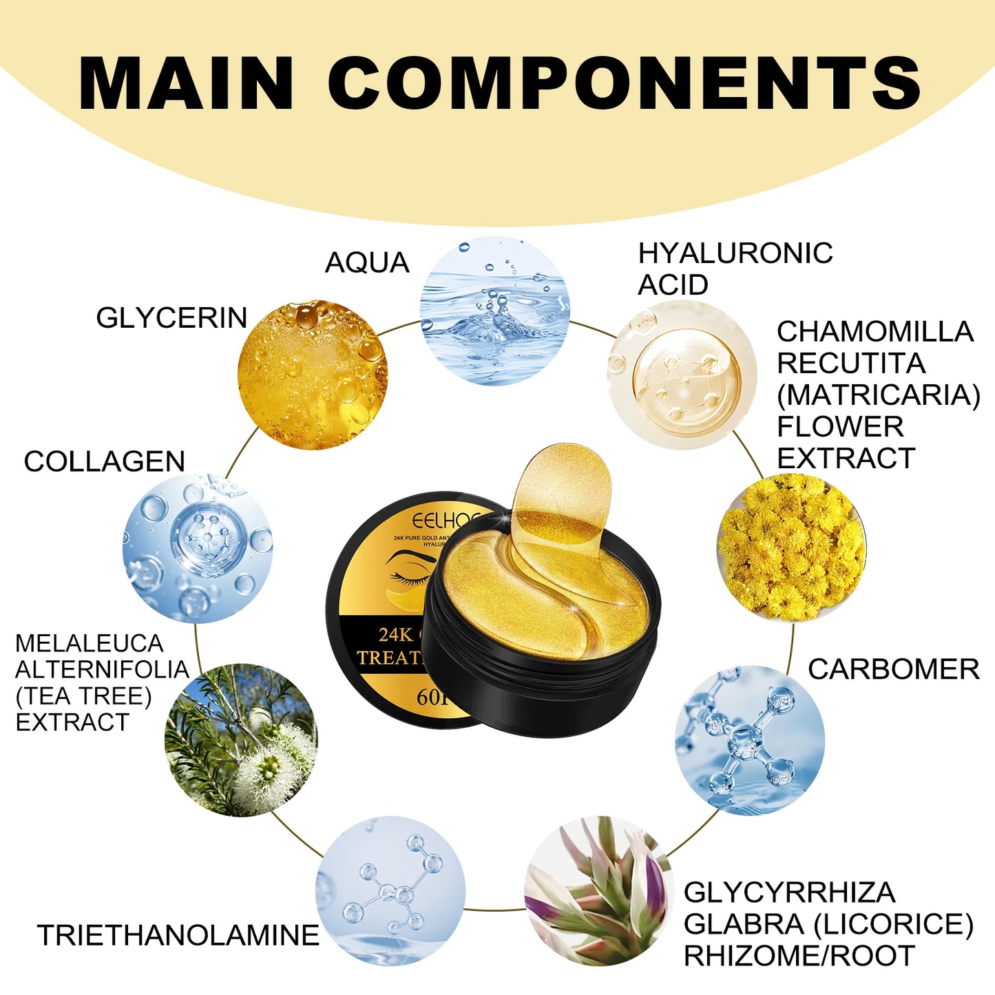 24k Gold Under Eye Patches | Anti-Aging Eye Mask for Dark Circles