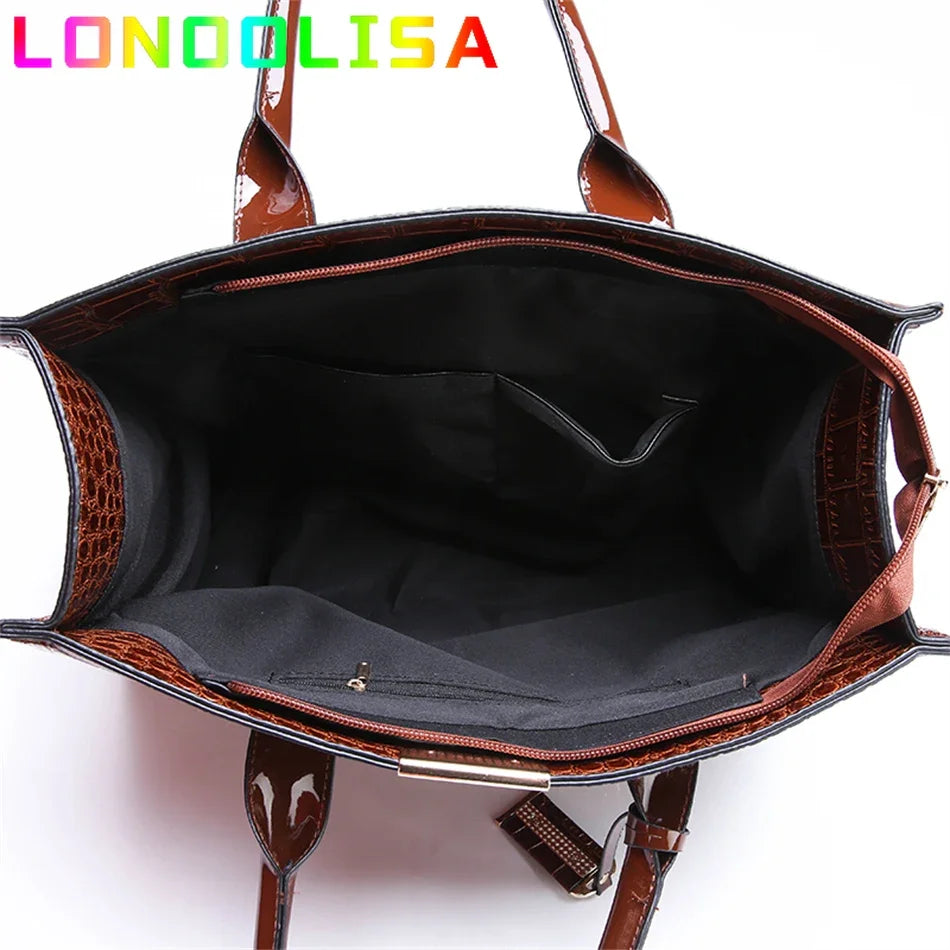 Bolso elegante de charol con cocodrilo | Bolso de lujo para mujer