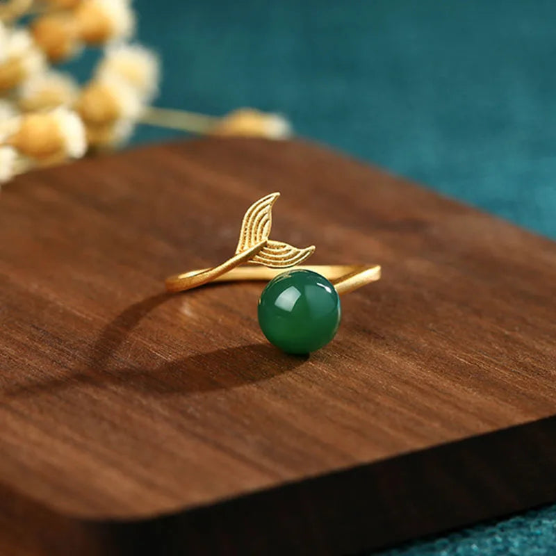 Adjustable Geometric Jade Ring for Women | Vintage Jewelry Gift