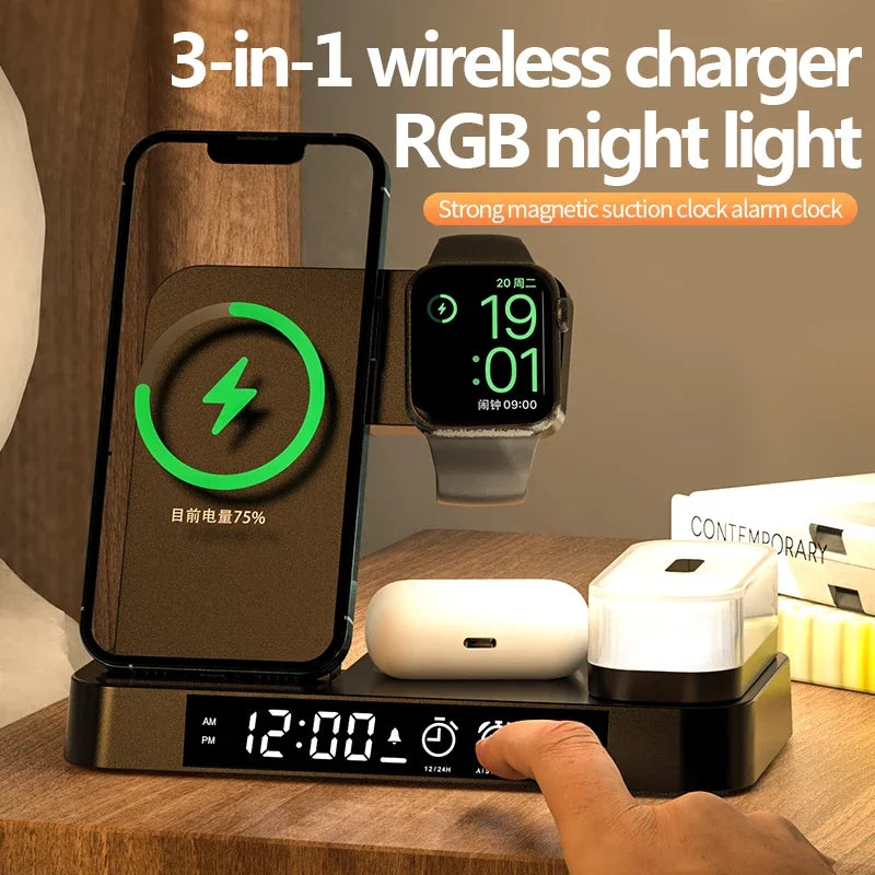 30W 3-in-1 Wireless Charging Station & Night Light Dock
