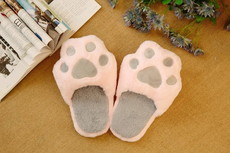 Kawaii Cat Paw Slippers | Fluffy Winter Indoor Footwear