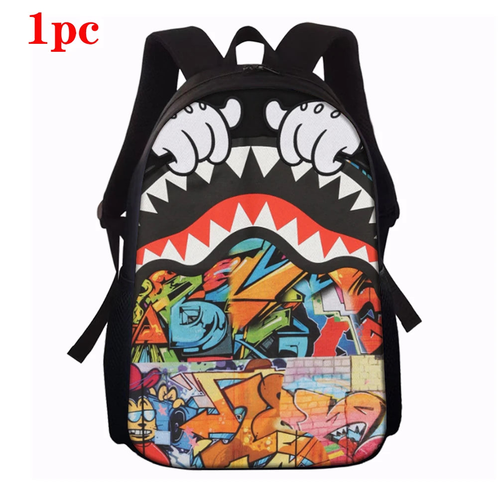 Trendy Shark Graphic Backpack Set | Perfect for School & Adventures