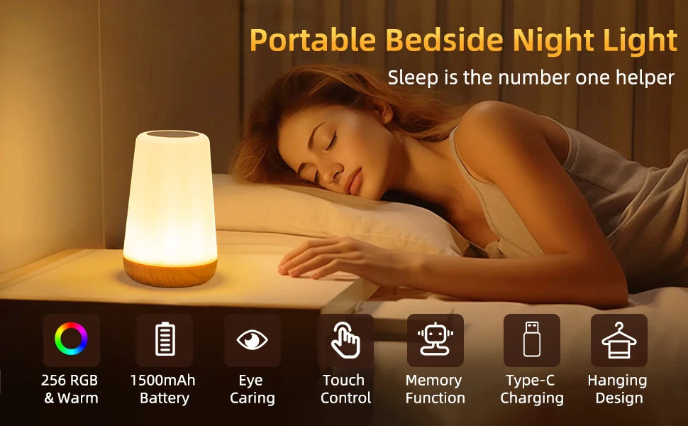 Lámpara de noche portátil RGB que cambia de color | Luz táctil regulable