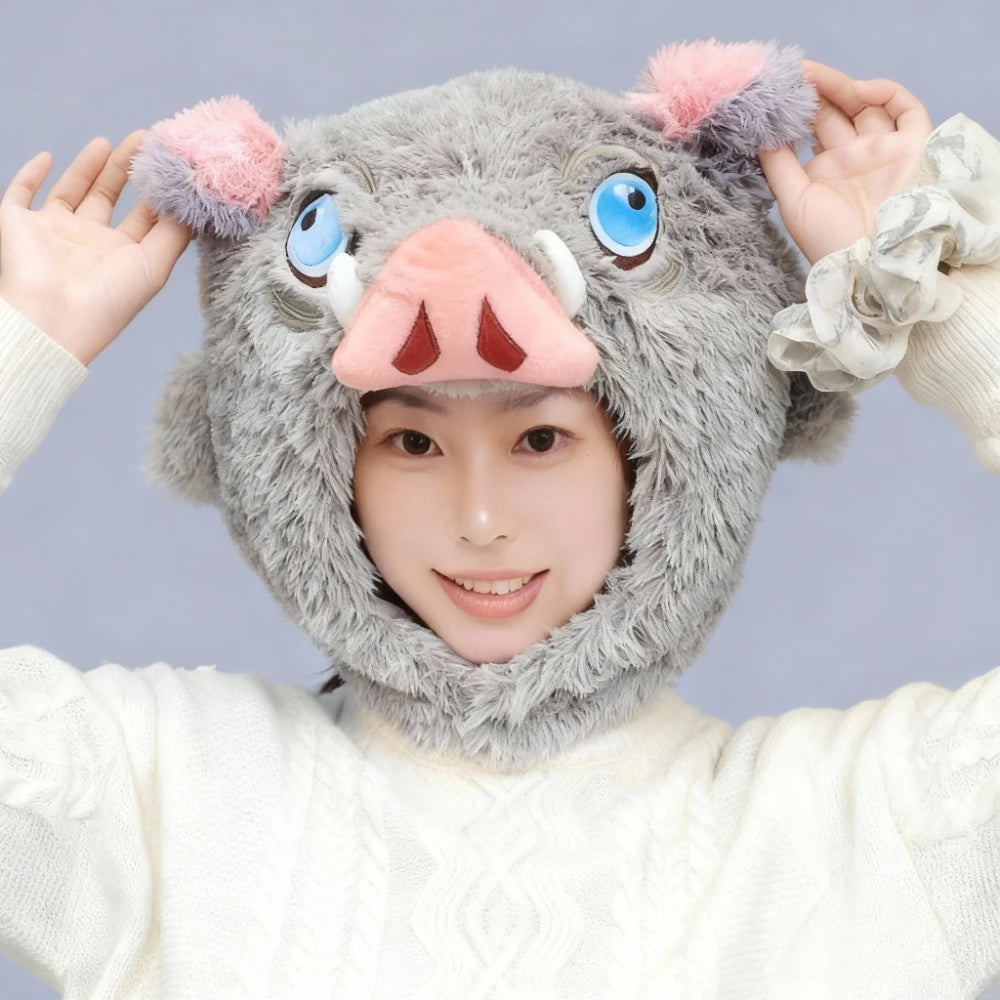 Unisex Boar Head Plush Hat | Cozy Cartoon Anime Costume Accessory