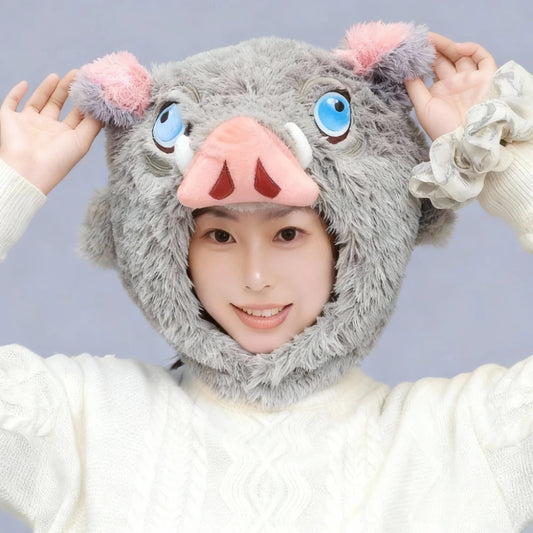 Unisex Boar Head Plush Hat | Cozy Cartoon Anime Costume Accessory