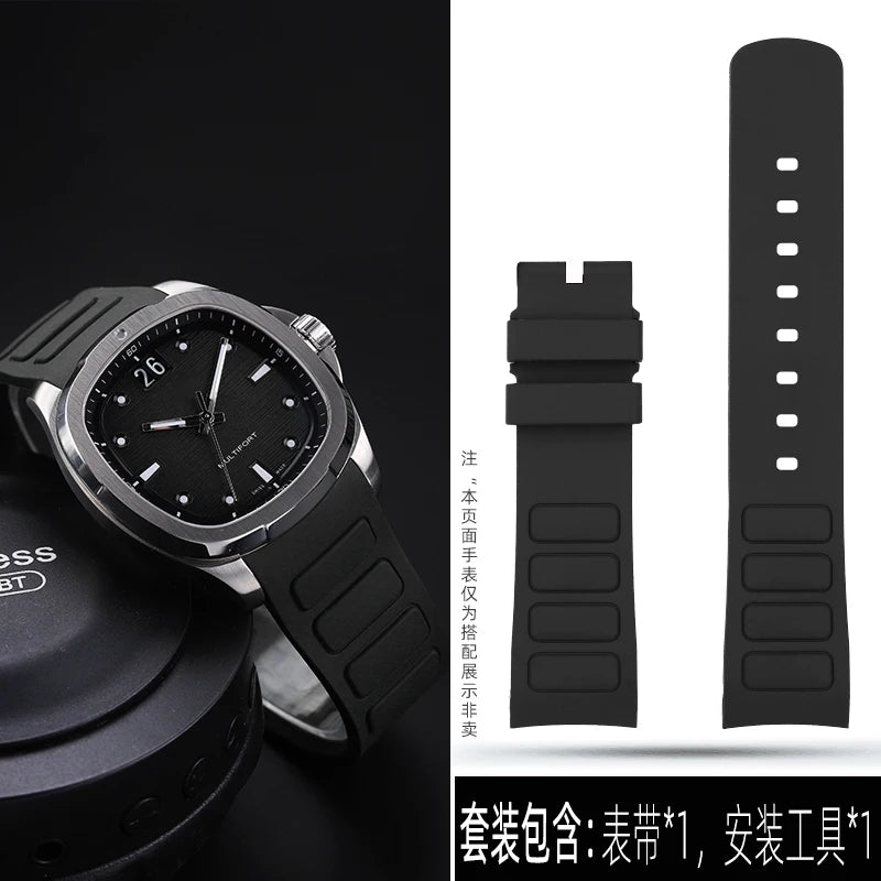 22mm Rubber Watch Strap | Stylish Black/Grey Fluoroelastomer Band