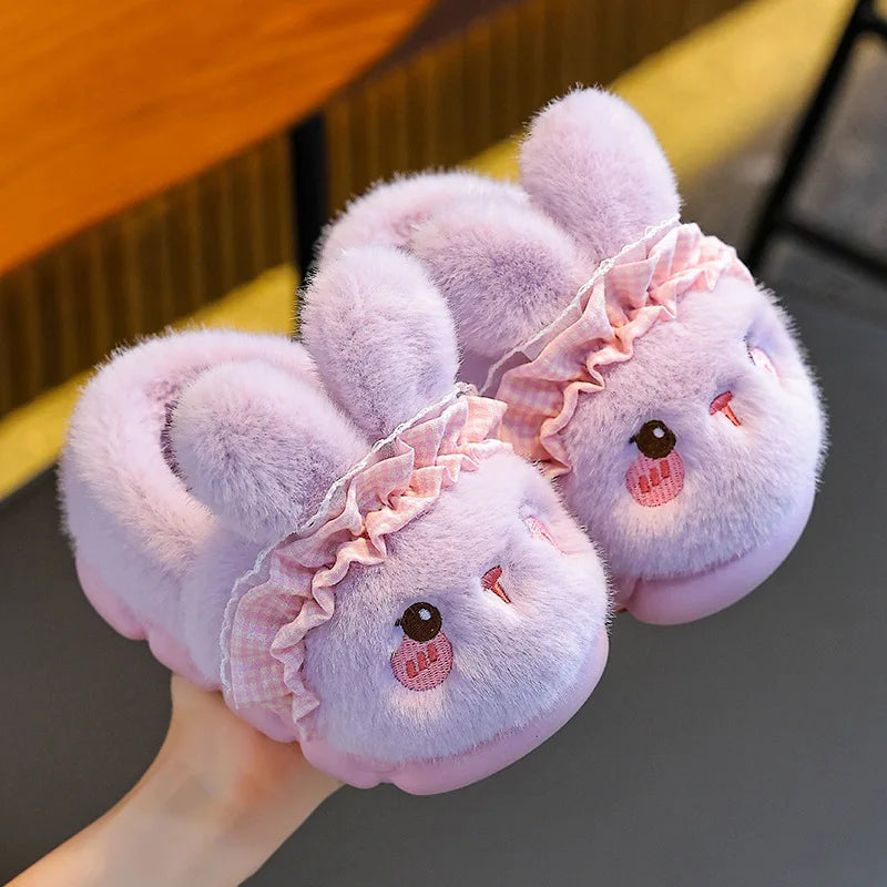 Cute Rabbit Plush Cotton Slippers for Kids | Soft Warm Indoor Shoes