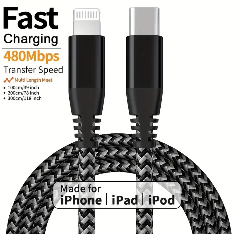 MFi Certified Fast Charging USB C to Lightning Cable - Durable Nylon