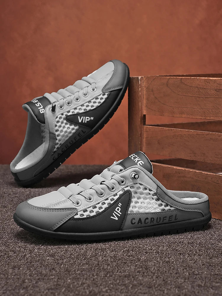 Summer Breathable Mesh Slip-On Half-Slipper for Men, Casual Soft-Soled Closed-Toe Slippers, Mesh Upper Is Refreshing and Breathable, Does Not Suffocate the Feet, Lace-Free Design Is Convenient for Lazy People